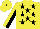 Silk - Yellow, black shield with stars emblem, yellow & black vertical halved sleeves, yellow cap, black button