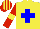 Silk - yellow, blue cross, red sleeves, yellow armlets, red cap, yellow stripes