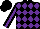 Silk - Black, purple diamonds, purple stripe on sleeves, black cap