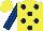 Silk - Yellow, dark blue spots, royal blue and dark blue striped sleeves