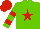 Silk - Light green, red star, hooped sleeves, red cap