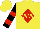 Silk - Yellow, yellow 'ww' on black bordered red diamond, black and red bands on sleeves