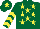 Silk - Dark green, yellow stars, chevrons on sleeves, dark green cap, yellow star