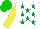 Silk - White, emerald green stars, yellow sleeves, green cap