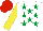 Silk - White, emerald green stars, yellow sleeves, red cap