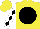 Silk - Yellow, black disc, white sleeves, black diamonds, yellow cap