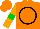 Silk - Neon orange, black circle with a black palm tree emblem, orange sleeves, green hoop