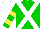 Silk - Green, white cross sashes, yellow 'te du la', yellow bars on green sleeves, white cap