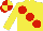 Silk - Yellow, large red spots, yellow sleeves, quartered cap