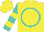 Silk - Yellow, turquoise circled black 'big 4 racing', yellow bands on turquoise sleeves