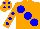 Silk - Orange, blue large spots, orange arms, blue spots, orange cap, blue spots