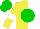 Silk - Yellow & white halved, green ball, white armlets on sleeves, green cap