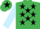 Silk - Emerald green, black stars, light blue sleeves, emerald green cap, black star