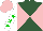 Silk - Hunter green, pink diagonal quarters, green stars on white sleeves, pink cap