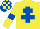 Silk - Yellow, royal blue cross of lorraine and armlets, royal blue and yellow check cap