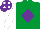 Silk - Emerald green, purple diamond, white sleeves, purple cap, white spots
