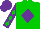 Silk - Green, purple diamond, green diamonds on purple sleeves, purple cap