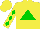 Silk - Yellow, green triangle, green diamonds on sleeves, yellow cap