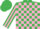 Silk - Emerald Green and Pink check, striped sleeves, Emerald Green cap