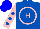 Silk - Royal blue, pink circle and 'h,' pink sleeves, royal blue dots, blue cap