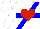 Silk - White, blue sash, red heart, blue hoop on red heart on sleeves, white cap