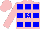 Silk - Pink and blue squares, pink 'js' in blue square