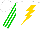 Silk - White, gold lightning bolt, green stripes on sleeves, white cap
