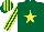 Silk - Dark green, yellow star, striped sleeves, striped cap