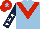 Silk - LIGHT BLUE, RED chevron, DARK BLUE sleeves, WHITE stars, RED cap, LIGHT BLUE star