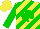 Silk - Yellow, green shamrock and 'm' on back, green diagonal stripes on front and sleeves, green sleeves