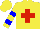 Silk - Yellow, red cross on front, blue bars on sleeves, yellow cap