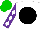 Silk - White, black disc, white diamonds on purple sleeves, green cap