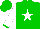 Silk - Green, white star, green cuffs on white sleeves, green cap