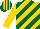 Silk - Gold, dark green diagonal stripes, gold sleeves and striped cap