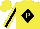 Silk - Yellow, black diamond with yellow 'p' on front and back, black stripe on yellow sleeves, yellow cap