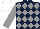 Silk - Dark blue and grey diamonds, grey sleeves, white cap