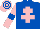 Silk - Royal blue, pink cross of lorraine, pink sleeves, royal blue armlets, hooped cap