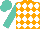 Silk - Orange and white diamonds, turquoise sleeves, turquoise cap