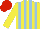Silk - Yellow and light blue stripes, yellow sleeves, red cap