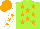 Silk - Lime, orange stars, orange stars on white sleeves, orange cap