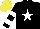 Silk - Black, white star, white hoops on sleeves, yellow cap