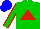 Silk - Green body, red triangle, green arms, red seams, blue cap
