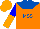 Silk - Neon orange, royal blue yoke and 'mss' ,blue and orange halved sleeves, orange cap