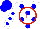 Silk - White, blue dots, red circled 'l', blue dots on sleeves, blue cap