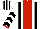 Silk - White, red stripe, black braces, white sleeves, black chevrons, red cuffs, white cap, black stripes