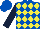 Silk - Royal blue and yellow diamonds, dark blue sleeves, royal blue cap
