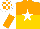 Silk - Orange & gold halved horizontally, white star, white & orange halved sleeves, checked cap