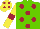 Silk - light green, maroon spots, maroon armlets on yellow sleeves, maroon spots on yellow cap