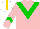 Silk - Pink, green v, green chevron on pink sleeves, gold stripe on white cap