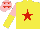 Silk - Yellow, red star, pink & yellow halved sleeves, red stars on pink cap